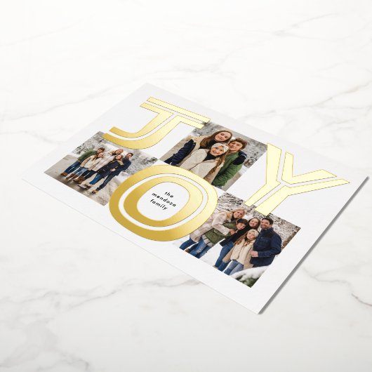 鮮やかな喜びの3枚写真 現代の赤いクリスマス 箔シーズンカード (回転した状態)