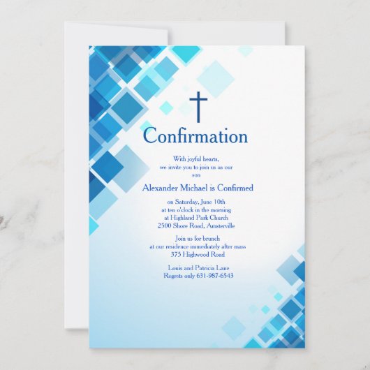 鮮やかな四角形の確認招待状 招待状 (正面)