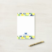 鮮やかな国レモン及び青い花柄|のモノグラム ポストイット (デスク上)