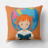 鮮やかな地球儀と本を読む少女 クッション (裏面)