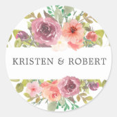 鮮やかな夏のウェディングモノグラムステッカー ラウンドシール (正面)