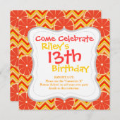 鮮やかな夏のグレープフルーツ　オレンジイエローのチェゴン 招待状 (正面/裏面)