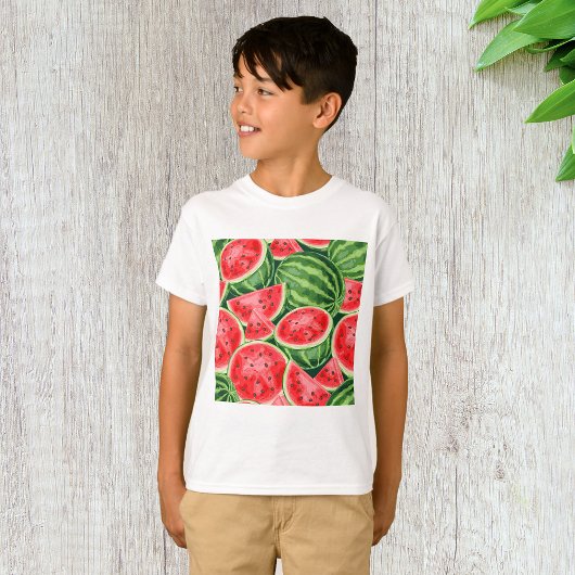 鮮やかな夏のスイカスライス柄 Tシャツ