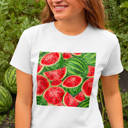 鮮やかな夏のスイカスライス柄 Tシャツ