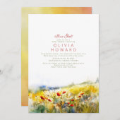 鮮やかな夏のワイルドフラワー ボヘミアンベイビーシャワー 招待状 (正面/裏面)