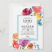 鮮やかな夏の色彩とモダンな花柄が特徴のウェディングデザイン I  イン 招待状 (正面)