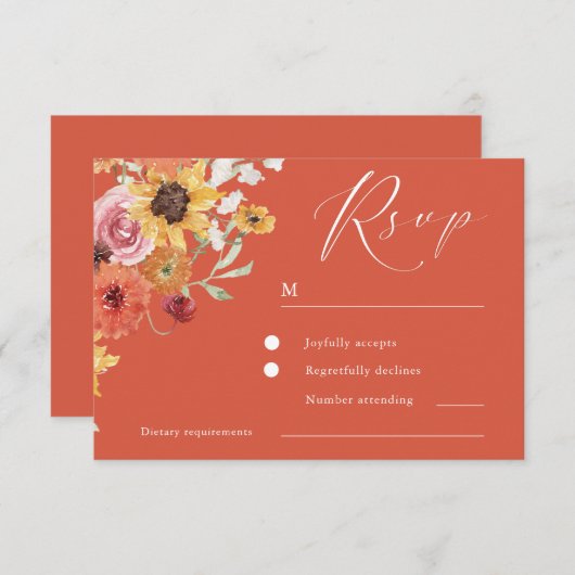 鮮やかな夏の花モダンウェディング 出欠カード (正面/裏面)