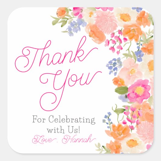 鮮やかな夏の野花が咲き乱れるウェディング 感謝を込めて スクエアシール (正面)