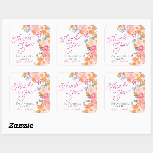 鮮やかな夏の野花が咲き乱れるウェディング 感謝を込めて スクエアシール (シート)