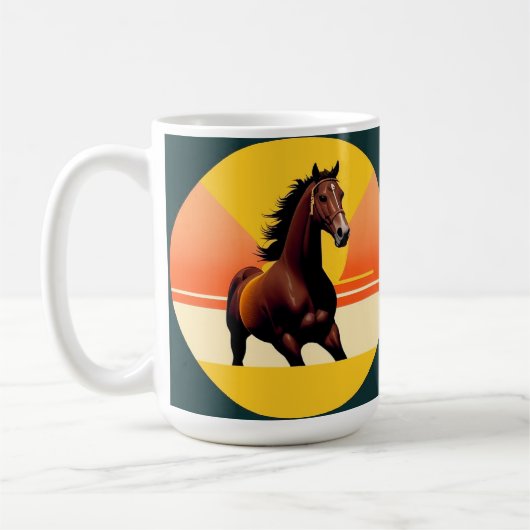 鮮やかな夕焼けの中の優雅な茶色の馬 コーヒーマグカップ (左)