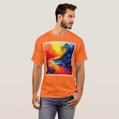 鮮やかな夕焼けの川の風景アート Tシャツ (正面フル)