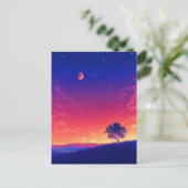 鮮やかな夕焼けの木と血の月 ポストカード (スタンド正面)