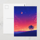 鮮やかな夕焼けの木と血の月 ポストカード (正面/裏面)
