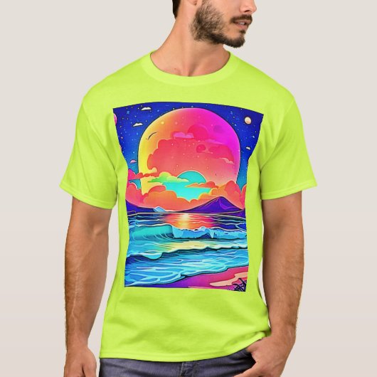 鮮やかな夕焼けの海景 Tシャツ (正面)