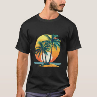 鮮やかな夕焼けの熱帯ヤシの木 Tシャツ