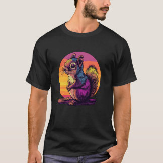 鮮やかな夕焼けの色のリス Tシャツ