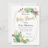 鮮やかな多肉植物の幾何学フレーム ベビーシャワー招待状 招待状 (正面)