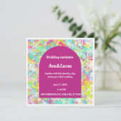 鮮やかな多色の結婚式招待状（大胆なデザイン） セーブザデート (スタンド正面)