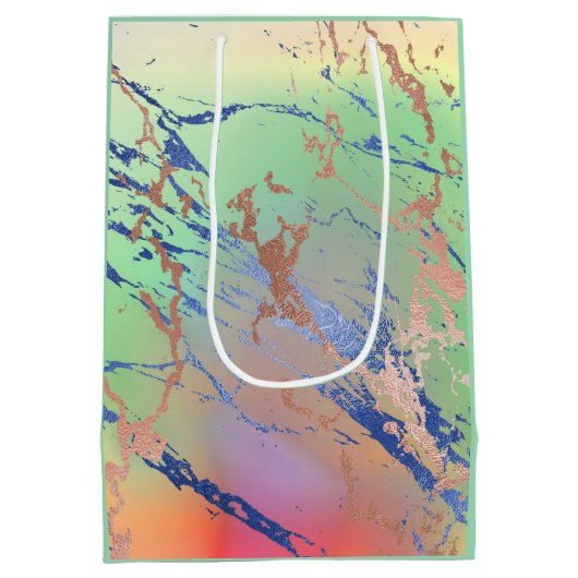 鮮やかな大理石 | カラフルで大胆なパステル水彩 ミディアムペーパーバッグ (裏面)