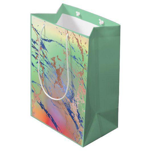 鮮やかな大理石 | カラフルで大胆なパステル水彩 ミディアムペーパーバッグ (裏面アングル)
