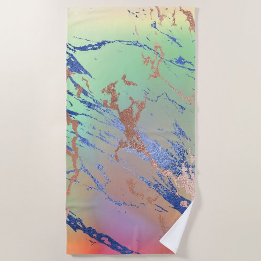 鮮やかな大理石 |パステルはっきりしたカラフルウォーターの色 ビーチタオル (正面)