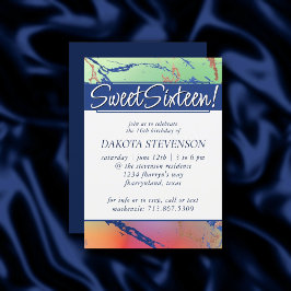 鮮やかな大理石 鮮やかカラフルグラデーション| Sweet 16 招待状