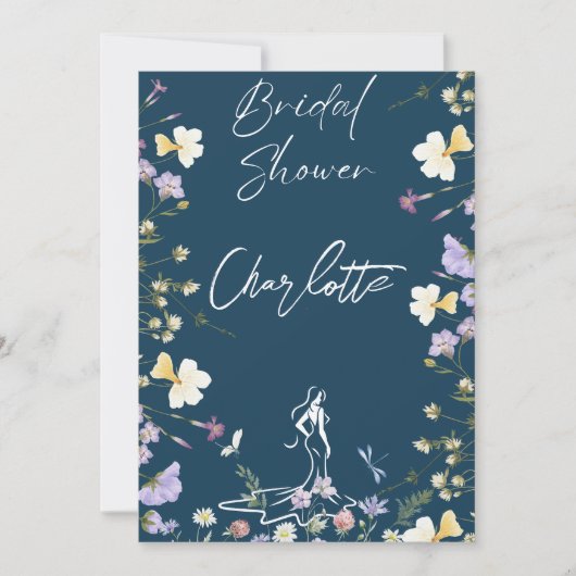 鮮やかな大胆な野生の花のスクリプトのウェディング 招待状 (正面)