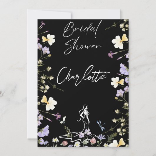 鮮やかな大胆な野生の花のスクリプトのウェディング 招待状 (正面)