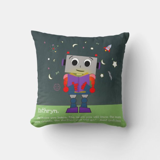 鮮やかな女の子のロボット読書枕はカスタムな引用文を加えます クッション (正面)