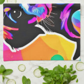 鮮やかな子犬のアート作品 キッチンタオル (折り畳み)