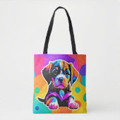 鮮やかな子犬のアート作品 トートバッグ (正面)