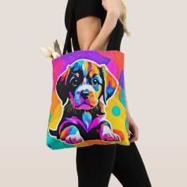 鮮やかな子犬のアート作品 トートバッグ