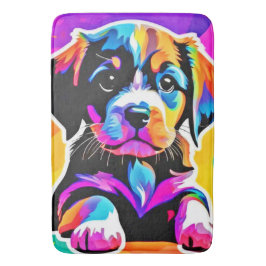 鮮やかな子犬のアート作品 バスマット