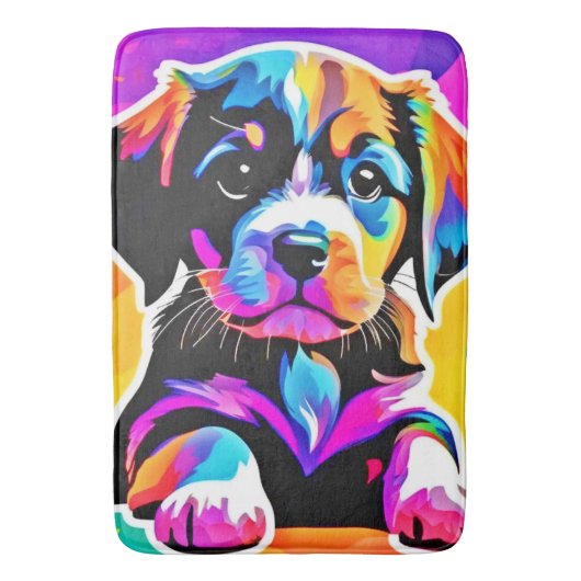 鮮やかな子犬のアート作品 バスマット (正面縦)
