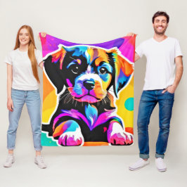 鮮やかな子犬のアート作品 フリースブランケット