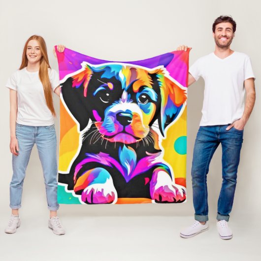 鮮やかな子犬のアート作品 フリースブランケット (インサイチュ)