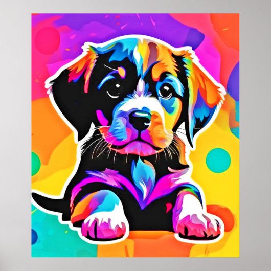 鮮やかな子犬のアート作品 ポスター (正面)
