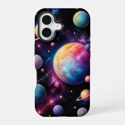 鮮やかな宇宙銀河 | カラフルな惑星 iPhone 16ケース (裏面)