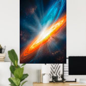 鮮やかな宇宙銀河 SF オレンジ ブルー ポスター (ホームオフィス)