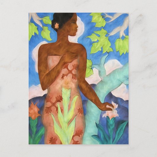 鮮やかな島の色彩とポリネシアの女性 ポストカード (正面)
