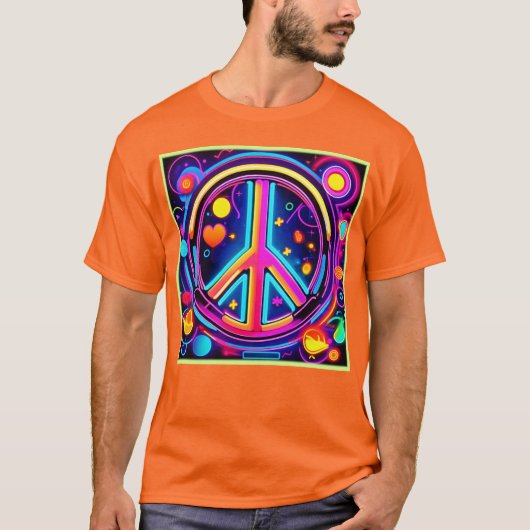 鮮やかな平和のサイン デザイン Tシャツ (正面)