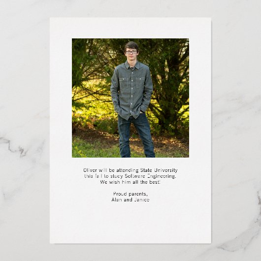 鮮やかな年箔卒業発表招待状 箔招待状 (裏面)