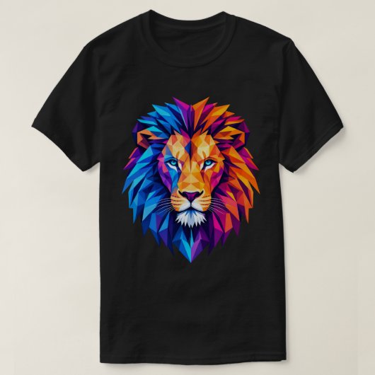 鮮やかな幾何学ライオンアートTシャツ Tシャツ (デザイン正面)