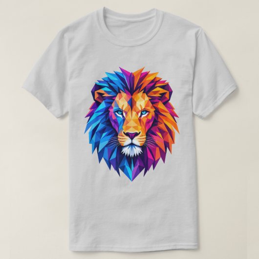 鮮やかな幾何学ライオンアートTシャツ Tシャツ (デザイン正面)