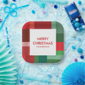 鮮やかな幾何学柄カラーブロック クリスマス ペーパープレート (パーティー)