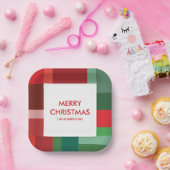鮮やかな幾何学柄カラーブロック クリスマス ペーパープレート (パーティー)