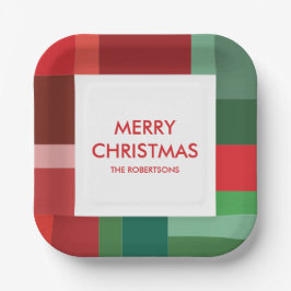 鮮やかな幾何学柄カラーブロック クリスマス ペーパープレート