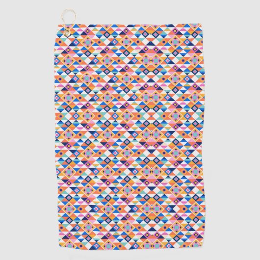 鮮やかな幾何学模様が描かれたカラフルなタオル ゴルフタオル (正面)