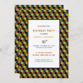鮮やかな幾何学模様のモダンな誕生日パーティー 招待状 (正面/裏面)
