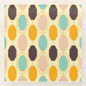 鮮やかな幾何学模様の八角形の列 ガラスコースター (正面)